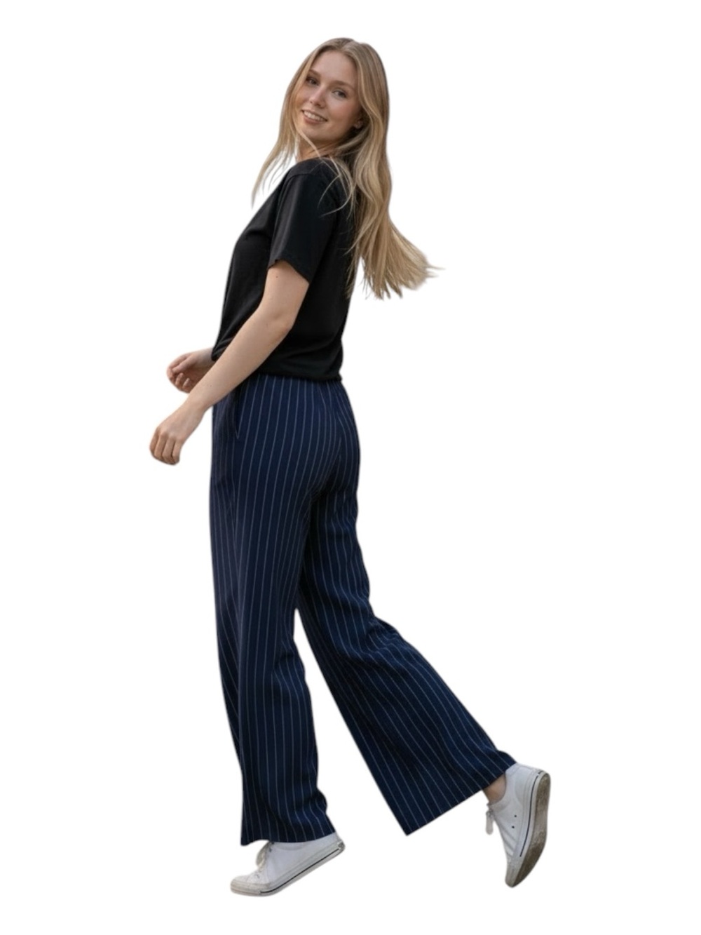 Vince Navy Pinstripe Elastic Waist Wide-Leg Trousers